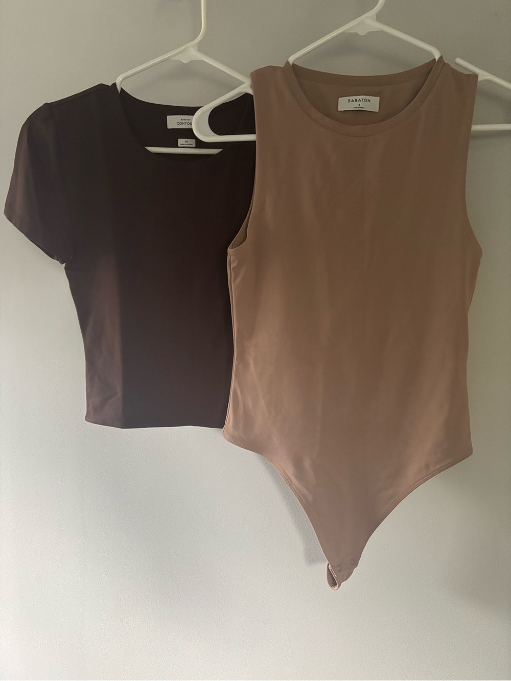 Babaton Nude Sleeveless Bodysuit and Brown Contour Tee